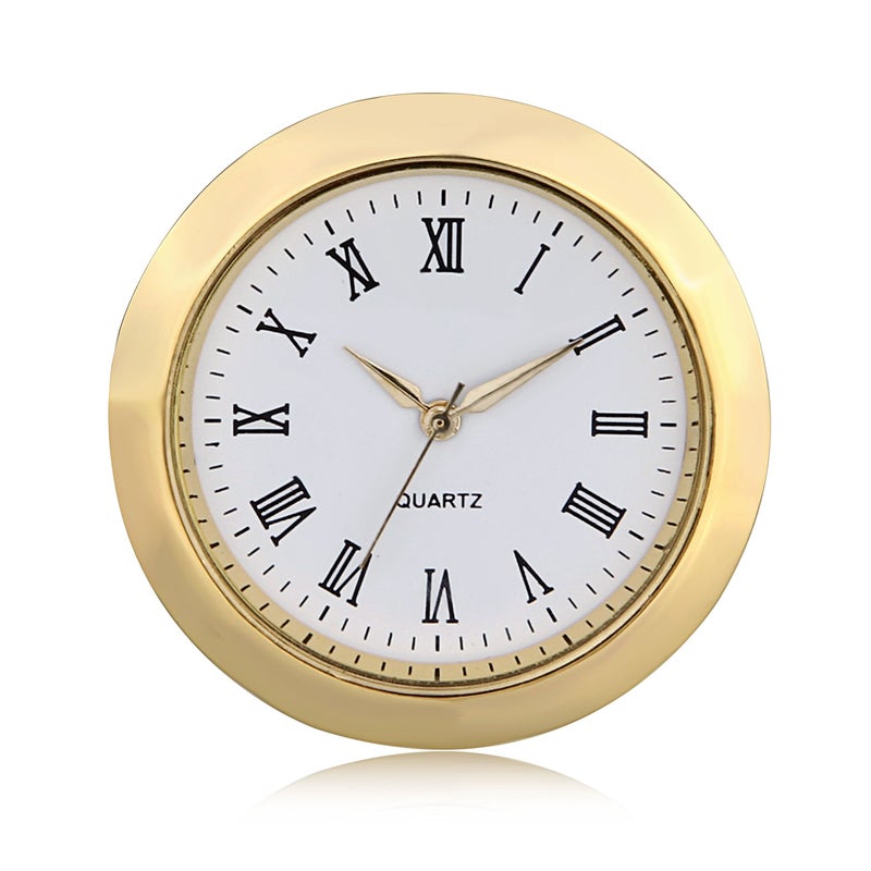 ShoppeWatch Mini Clock Insert 1 7/16" (35mm) Quartz Movement | Miniature Clock Face Insert | Small Round Fit Up White Dial Gold Tone Bezel Roman Numerals CK096GD - Image 1
